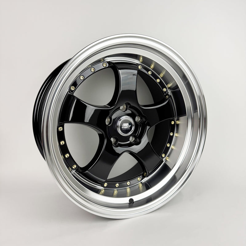 MT07 - Black w/Machined Lip Gold Rivets - 18x9.5 5x114.3 Offset +20