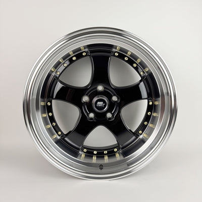 MT07 - Black w/Machined Lip Gold Rivets - 18x9.5 5x114.3 Offset +20