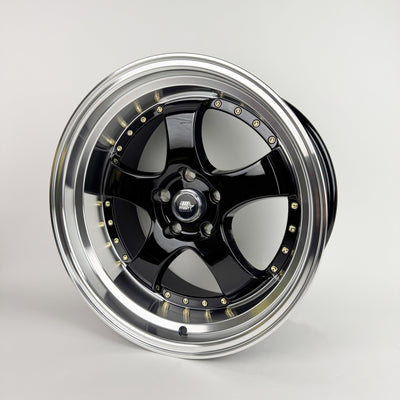 MT07 - Black w/Machined Lip Gold Rivets - 18x9.5 5x114.3 Offset +20