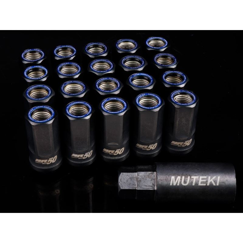 Muteki HR50 Open End Lug Nuts - M14 x 1.50 Black w/ Blue Ring