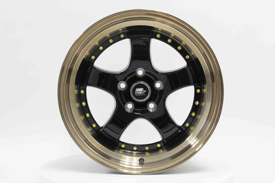 MT07 - Gloss Black w/Machined Lip Gold Rivets - 17x9.0 5x114.3 Offset +20