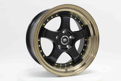 MT07 - Gloss Black w/Machined Lip Gold Rivets - 17x9.0 5x114.3 Offset +20