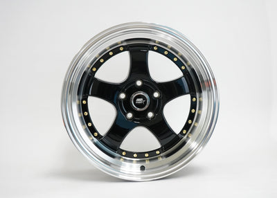 MT07 - Black w/Machined Lip Gold Rivets - 17x9.0 5x114.3 Offset +20