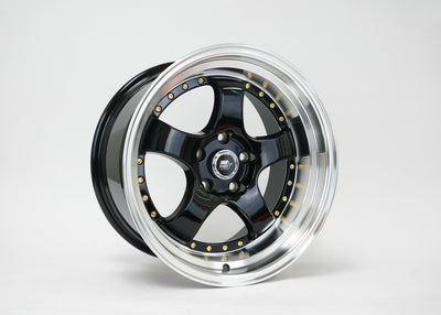 MT07 - Black w/Machined Lip Gold Rivets - 17x9.0 5x114.3 Offset +20