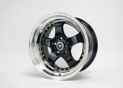 MT07 - Black w/Machined Lip Gold Rivets - 17x9.0 5x114.3 Offset +20