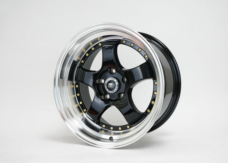 MT07 - Black w/Machined Lip Gold Rivets - 17x9.0 5x114.3 Offset +20