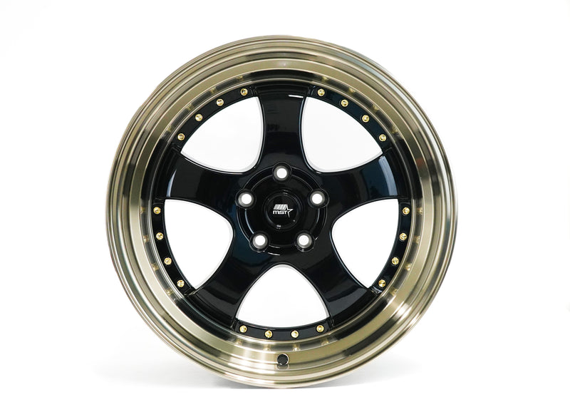 MT07 - Gloss Black w/Bronze Machined Lip Gold Rivets - 18x8.5 5x114.3 Offset +20