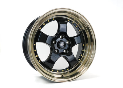 MT07 - Gloss Black w/Bronze Machined Lip Gold Rivets - 18x8.5 5x114.3 Offset +20