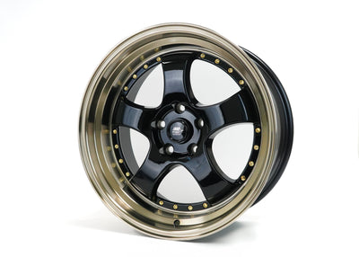 MT07 - Gloss Black w/Bronze Machined Lip Gold Rivets - 18x8.5 5x114.3 Offset +20