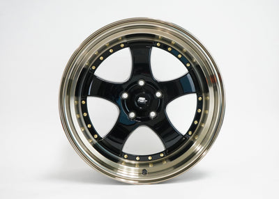 MT07 - Gloss Black w/ Bronze Machined Lip Gold Rivets - 18x9.5 5x114.3 Offset +20