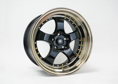 MT07 - Gloss Black w/ Bronze Machined Lip Gold Rivets - 18x9.5 5x114.3 Offset +20