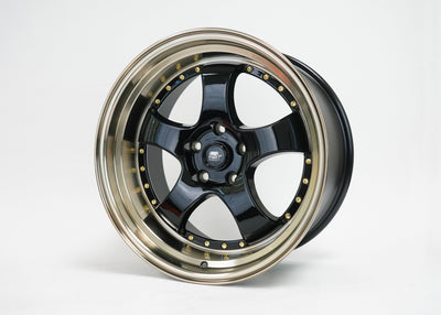 MT07 - Gloss Black w/ Bronze Machined Lip Gold Rivets - 18x9.5 5x114.3 Offset +20