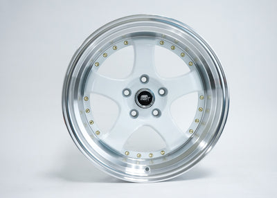 MT07 - White w/Machined Lip Gold Rivets - 17x9.0 5x114.3 Offset +20