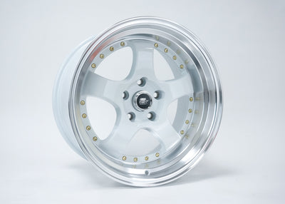 MT07 - White w/Machined Lip Gold Rivets - 17x9.0 5x114.3 Offset +20