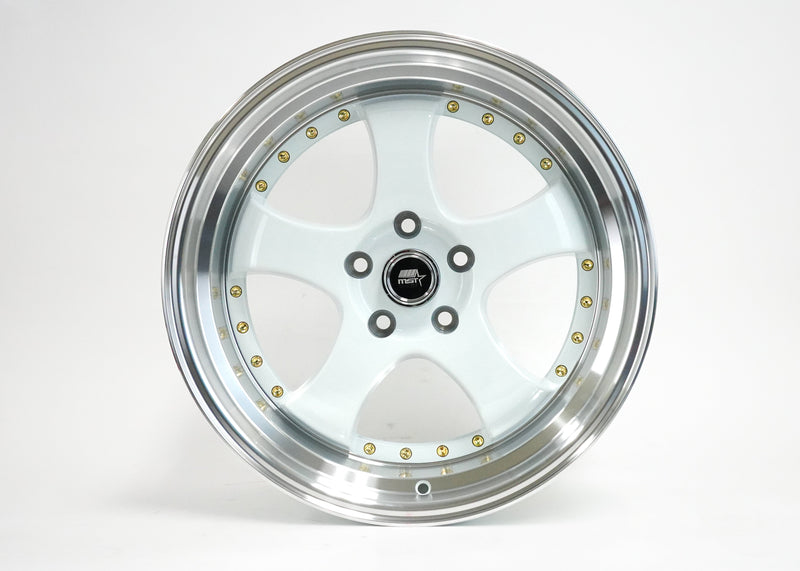 MT07 - White w/Machined Lip Gold Rivets - 18x8.5 5x114.3 Offset +20