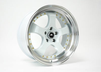 MT07 - White w/Machined Lip Gold Rivets - 18x8.5 5x114.3 Offset +20