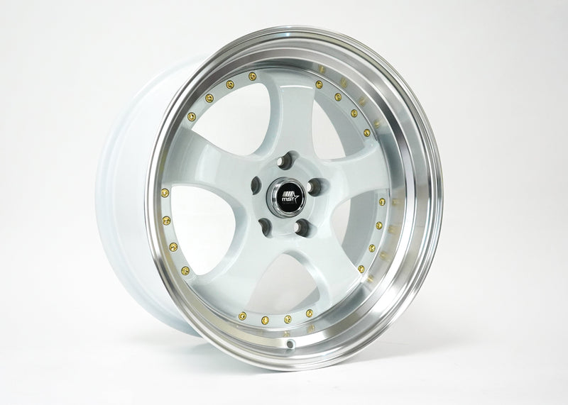 MT07 - White w/Machined Lip Gold Rivets - 18x8.5 5x114.3 Offset +20