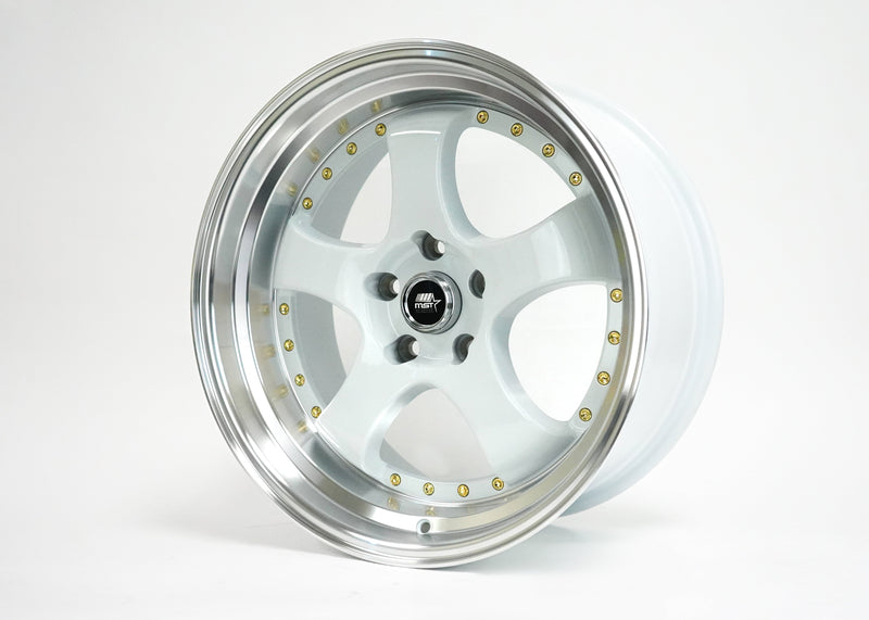 MT07 - White w/Machined Lip Gold Rivets - 18x8.5 5x114.3 Offset +20