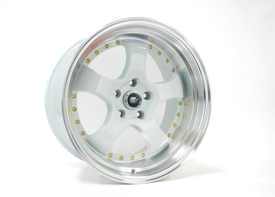 MT07 - White w/Machined Lip Gold Rivets - 18x9.5 5x114.3 Offset +20