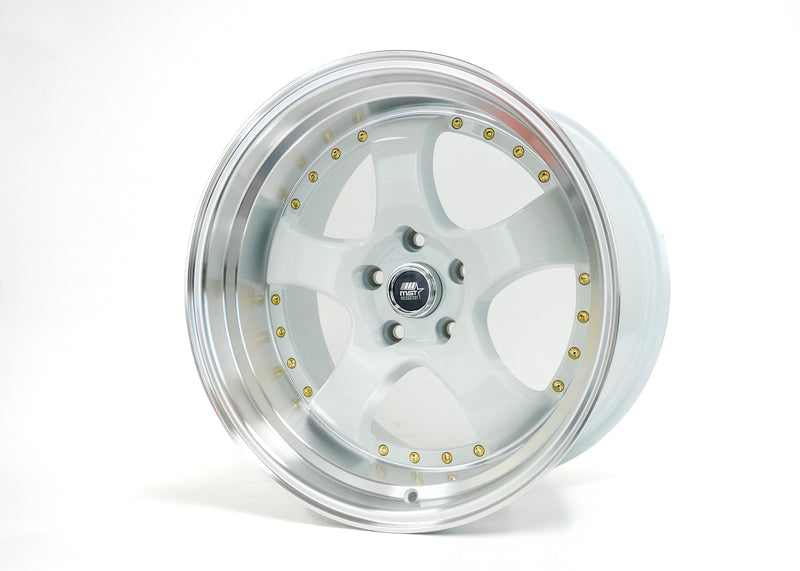 MT07 - White w/Machined Lip Gold Rivets - 18x9.5 5x114.3 Offset +20