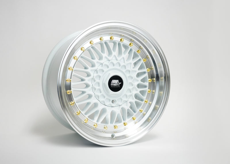 MT13 - White w/ Machined Lip Gold Rivets  - 16x8.0 5x100/5x114.3 Offset +20