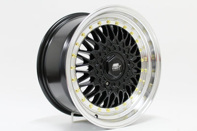 MT13 - Black w/ Machined Lip Gold Rivets - 16x8.0 4x100/4x114.3 Offset +20