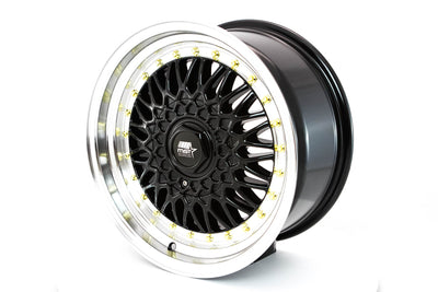 MT13 - Black w/Machined Lip Gold Rivets - 16x8.0 5x100/5x114.3 Offset +20