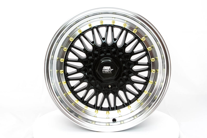 MT13 - Black w/Machined Lip Gold Rivets - 17x8.5 5x114.3/5x120 Offset +30