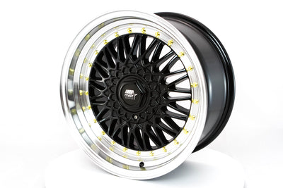 MT13 - Black w/Machined Lip Gold Rivets - 17x8.5 5x100/5x114.3 Offset +30