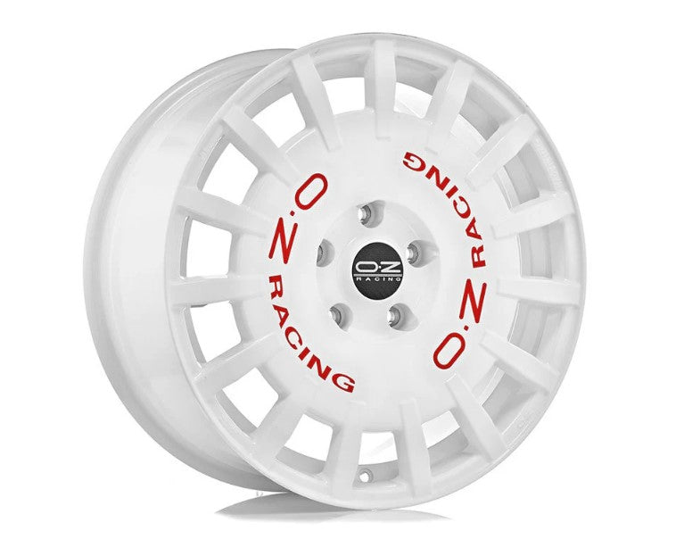 OZ Rally Raid 18x8.5 +38 5x120 CUSTOM - White w/ Red Lettering