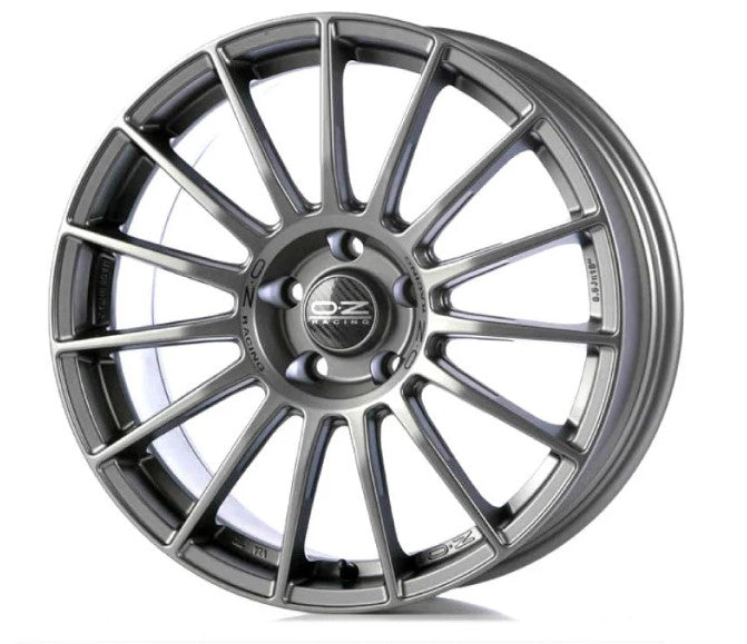 OZ Superturismo LM 18x8 +48 5x112 75CB - Matt Graphite w/ Silver Lettering