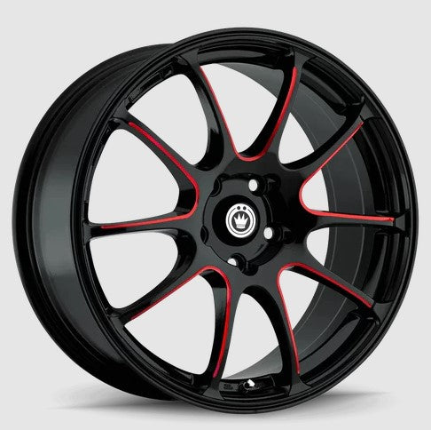 Konig Illusion 18x8 +45 5x114.3 73.1CB - Black/Ball Cut Red