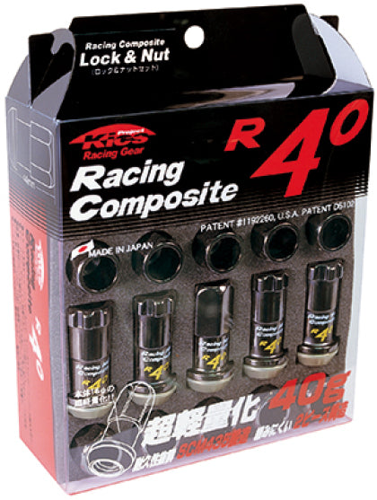 M12x1.25 Glorious Black Racing Composite R40 Lock & Nut (16pcs + 4 Locks) - Project Kics