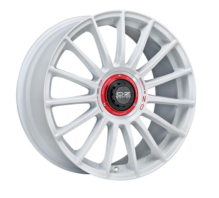 OZ Superturismo Evoluzione 18x8 +35 5x112 75CB - Race White w/ Red Lettering