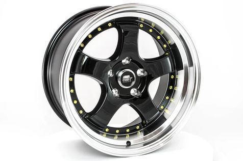 MST MT07 17x9 +20 5x114.3 - Black w/ Machine Lip & Gold Rivets