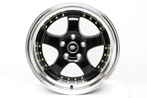 MST MT07 17x9 +20 5x114.3 - Black w/ Machine Lip & Gold Rivets