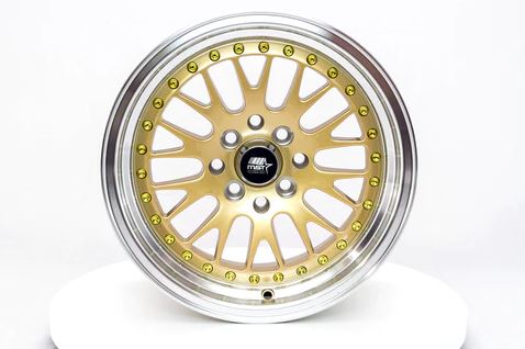 MST MT10 15x8 +25 4x100/4x114.3 - Gold w/ Machine Lip