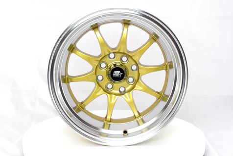 MST MT11 15x8 +0 4x100/4x114.3 - Gold w/ Machine Lip