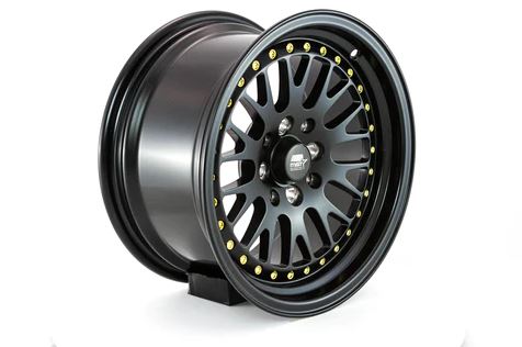 MST MT10 15x8 +25 4x100/4x114.3 - Matte Black w/ Gold Rivets