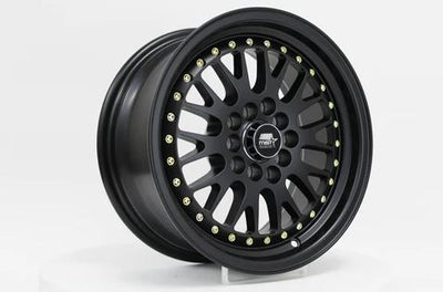 MST MT10 15x7 +20 5x100/5x114.3 - Matte Black w/ Gold Rivets