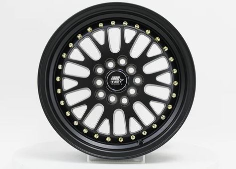 MST MT10 15x7 +20 5x100/5x114.3 - Matte Black w/ Gold Rivets