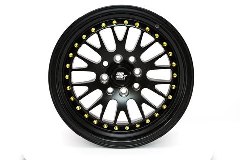 MST MT10 15x8 +25 4x100/4x114.3 - Matte Black w/ Gold Rivets