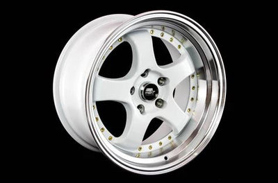 MST MT07 18x9.5 +20 5x114.3 - White w/ Machine Lip & Gold Rivets