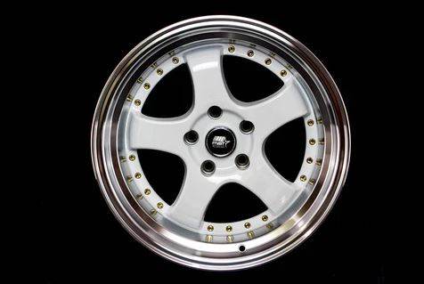 MST MT07 18x9.5 +20 5x114.3 - White w/ Machine Lip & Gold Rivets